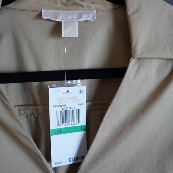 Michael Kors Khaki Women's Long Sleeve Poplin Wrap Top - Picture 6 of 8